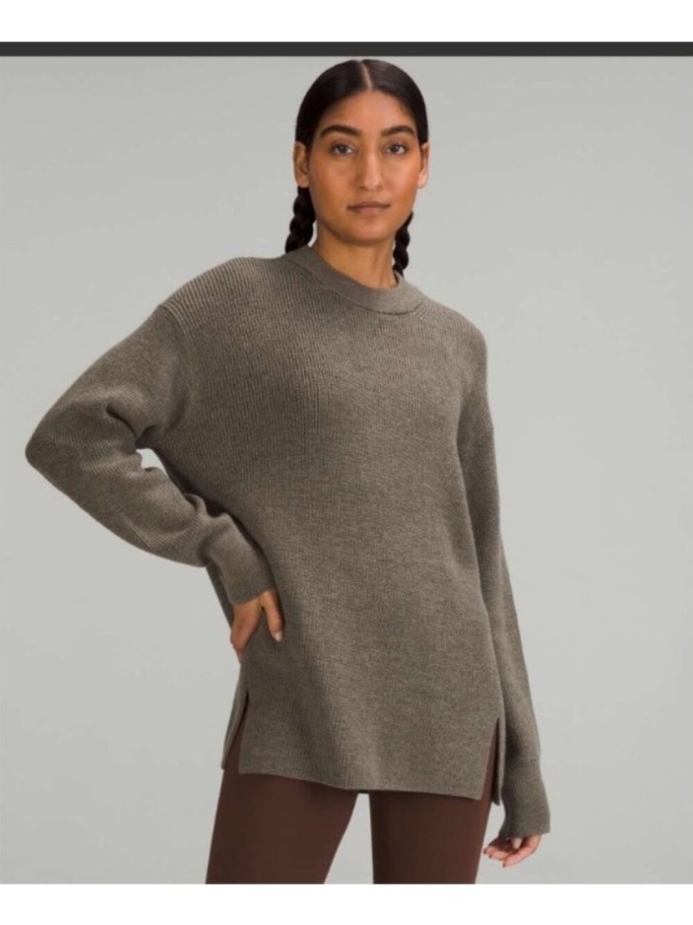 Lululemon 8 Merino Wool-Blend Ribbed Crewneck Sweater Heathered green Womens